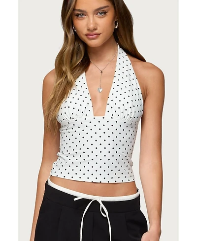 Edikted Womens Blaire Polka Dot Halter Top
