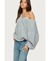 Edikted Womens Winfred Oversized V Neck Sweatshirt