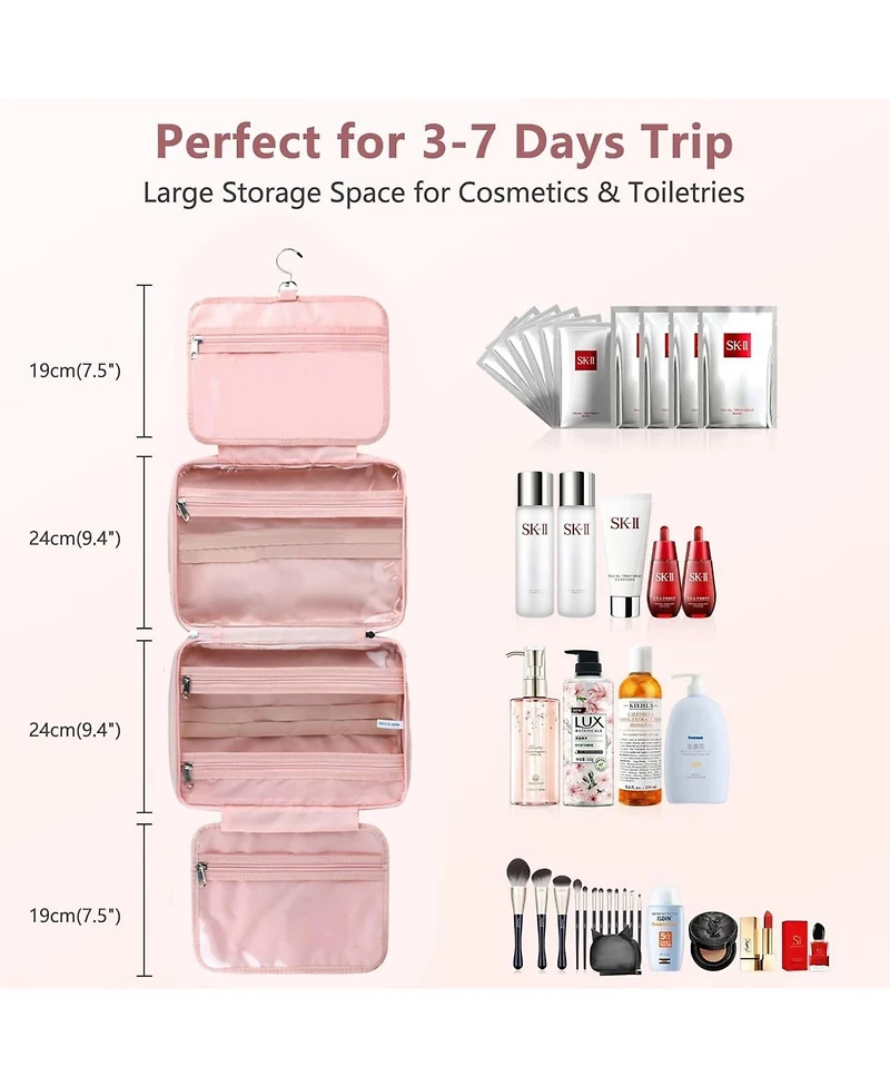 Travel Toiletry Bag,Hanging Toiletry Bags for Traveling Women, Water-resistant Makeup Cosmetic Bag Travel Organizer for Accessories, Shampoo, Full-siz