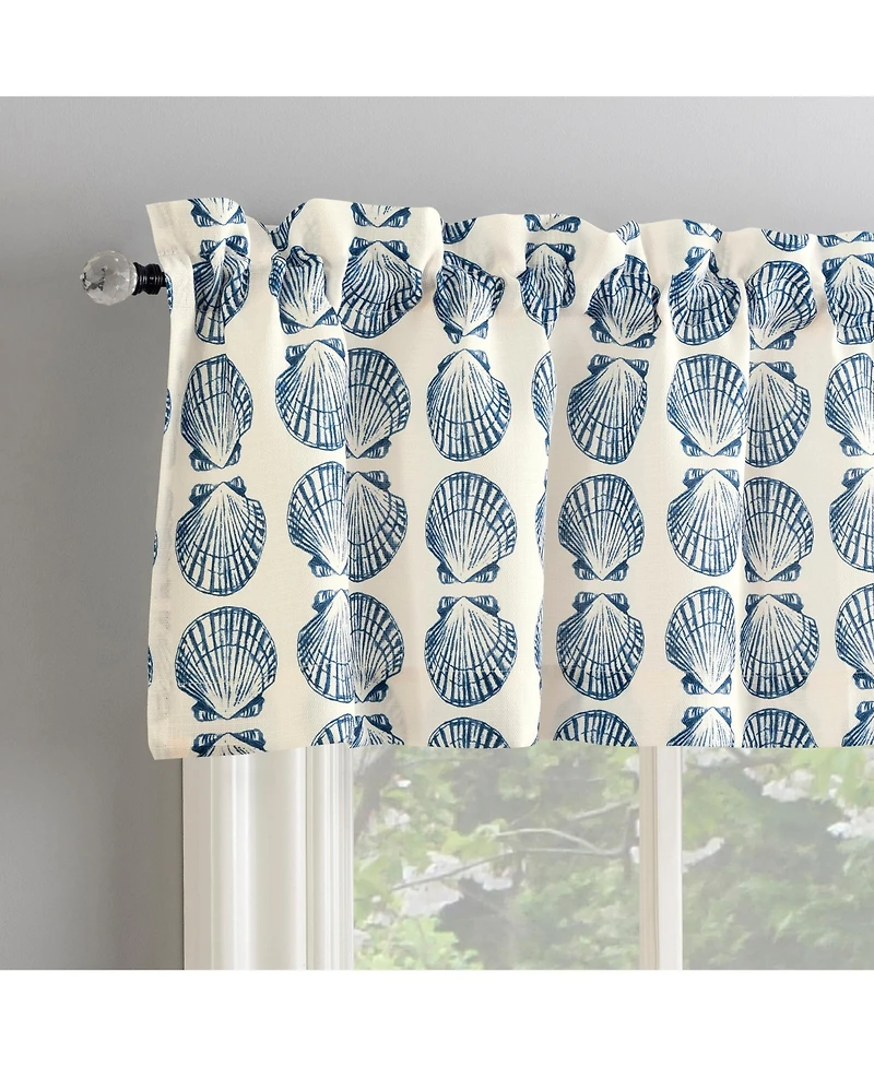 No. 918 Seaside Tonal Seashell Print Semi-Sheer Rod Pocket Kitchen Curtain Valance