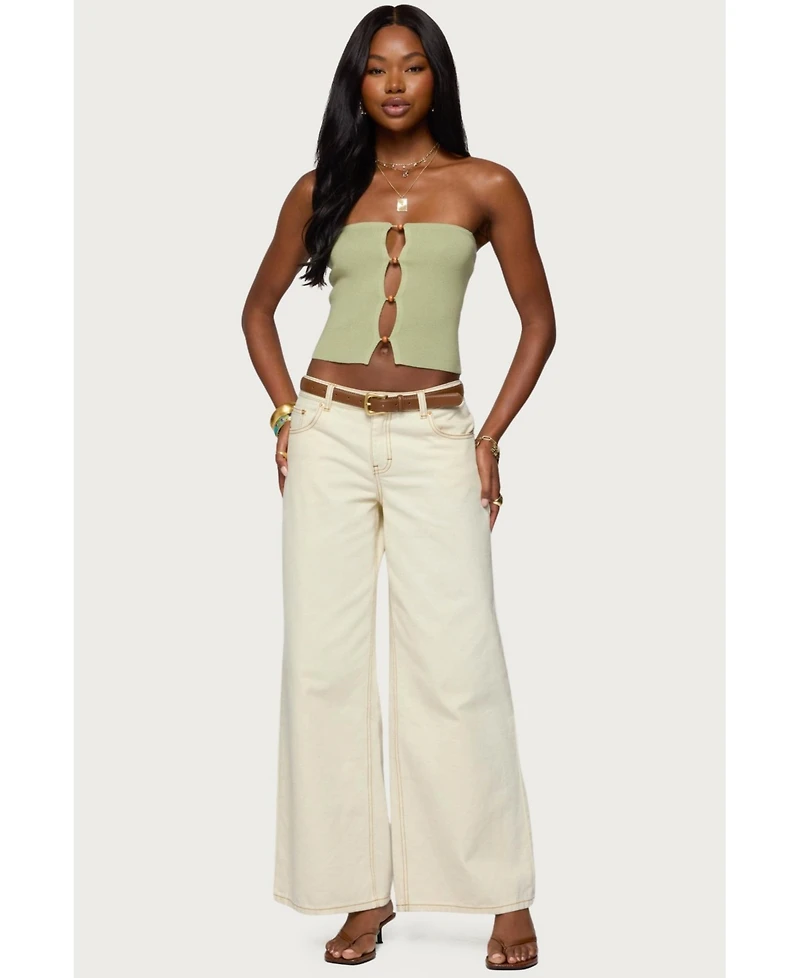 Edikted Womens Bead Cut Out Strapless Knit Top