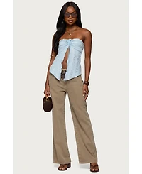 Edikted Womens Textured Ruffle Split Front Strapless Top