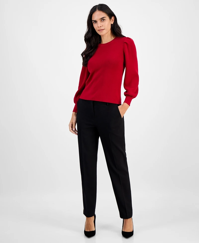 Ak Anne Klein Petite Crewneck Long-Puff-Sleeve Sweater