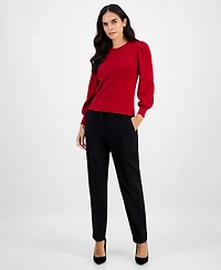 Ak Anne Klein Petite Crewneck Long-Puff-Sleeve Sweater