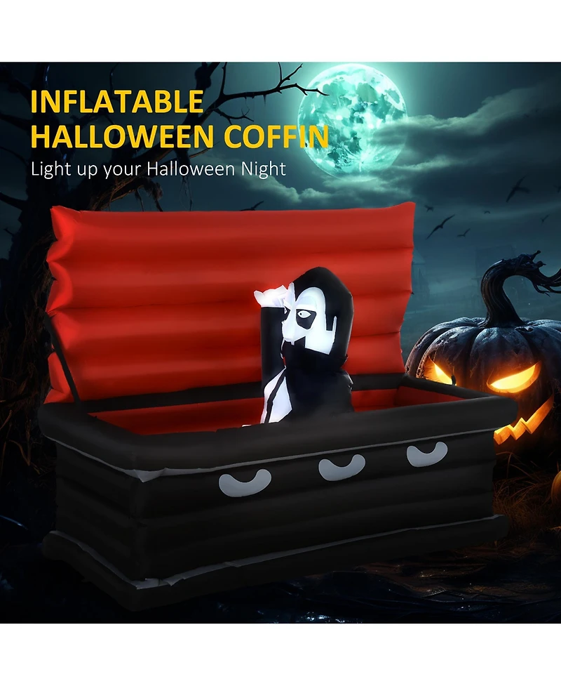 Homcom Inflatable Halloween Vampire Coffin Yard Decoration Waterproof Light Up