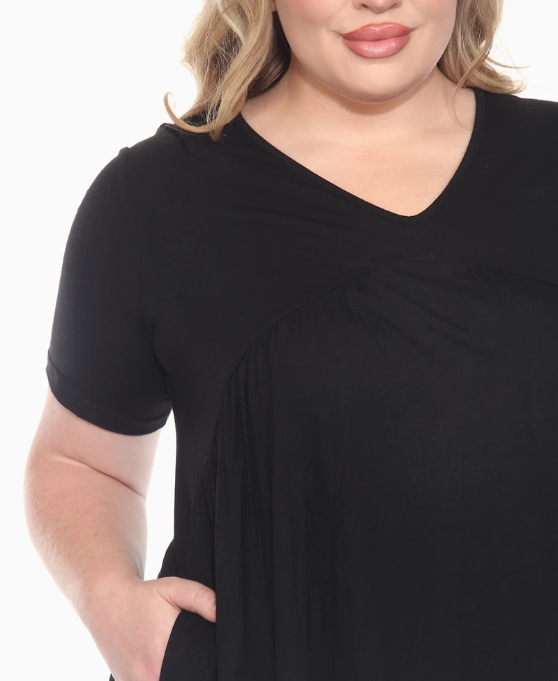 White Mark Plus Short Sleeve Shirred Front Knit Top