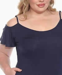 White Mark Plus Casual Scoop Neck Flutter Sleeve Knee Length Dress