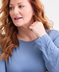 Style & Co Plus Embroidered Boat-Neck Top, Macy's Exclusive