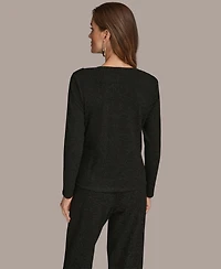 Donna Karan New York Women's Lurex Rib Cowl Neck Long Sleeve Top