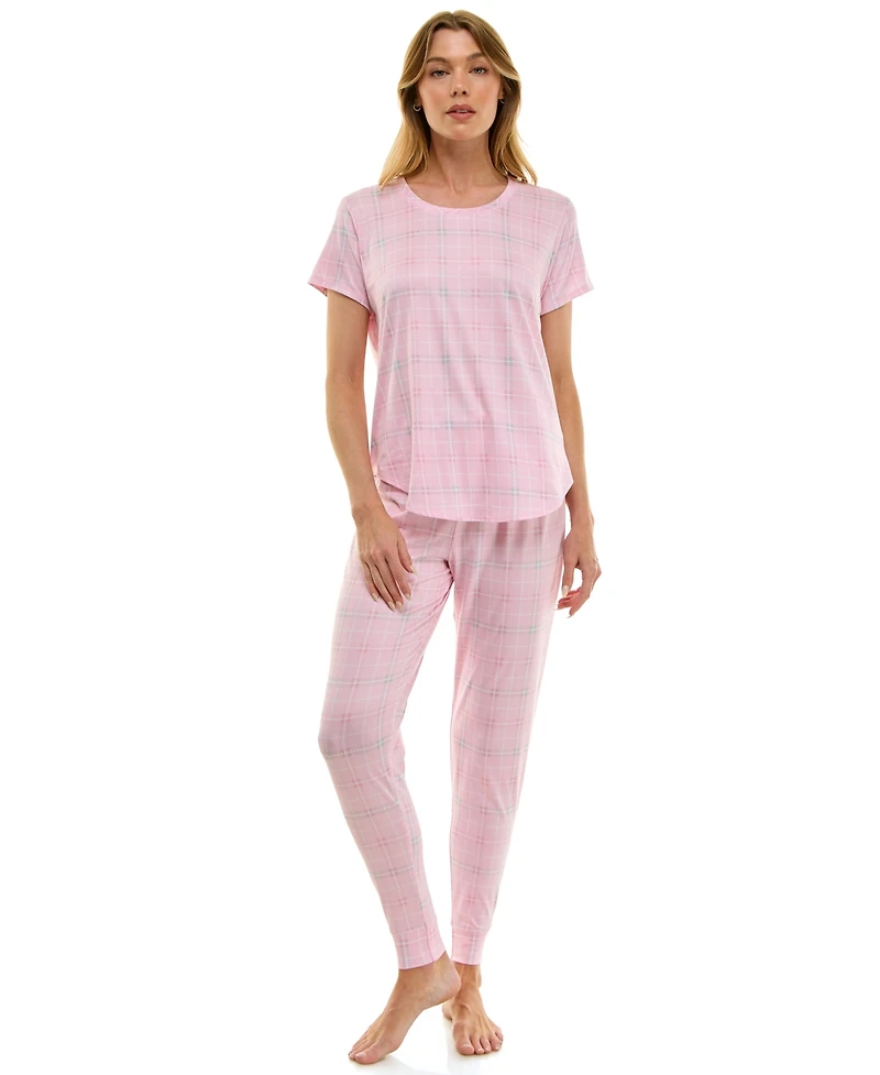 Roudelain Printed Short Sleeve Top & Jogger Pajama Set