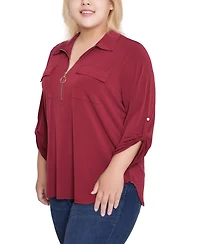 Ny Collection Plus 3/4 Roll Tab Zip Front Top