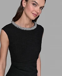 Karl Lagerfeld Paris Women's Stretch Textured Knit with Embellished Neck