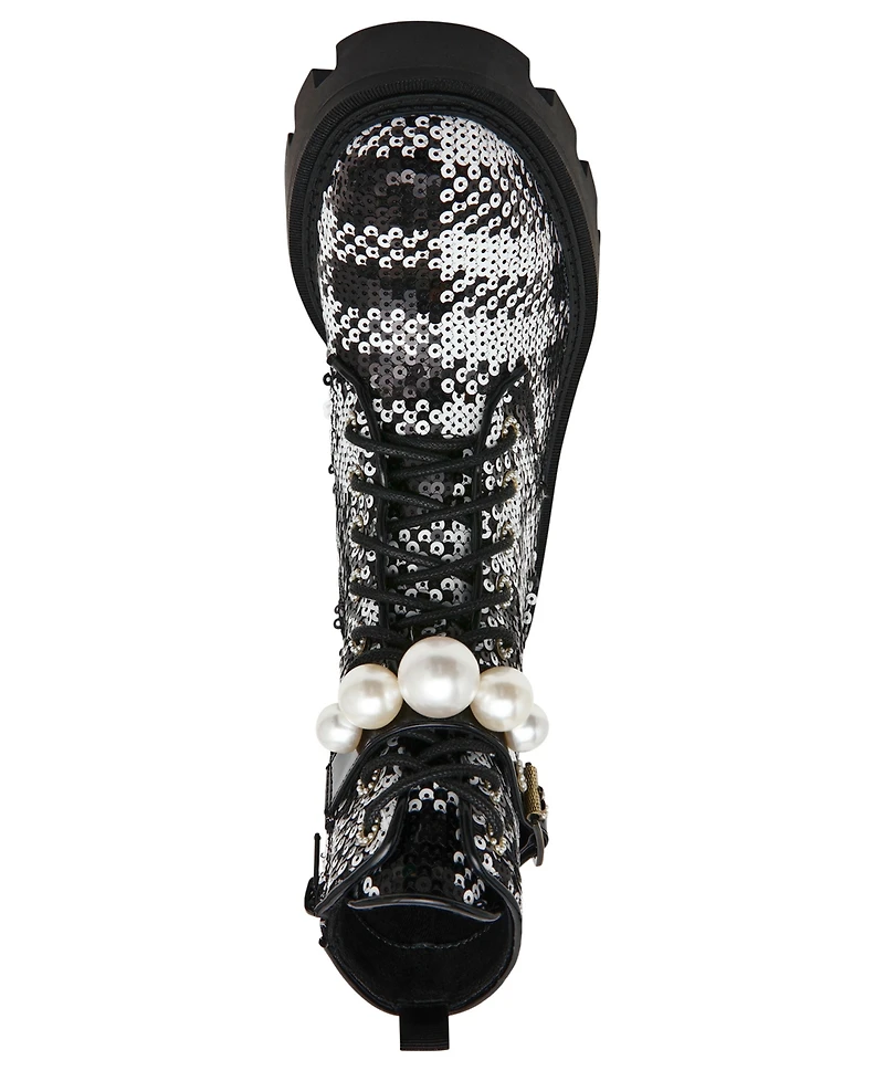 Betsey Johnson Women's Jonnie Embellished Combat Booties