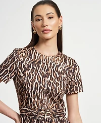 Isaac Mizrahi Women's Belted Pleated Short Dress