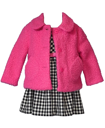 Bonnie Baby Girls 2-Piece Collared Car Coat and Woven Plaid Dress Set
