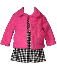 Bonnie Baby Girls 2-Piece Collared Car Coat and Woven Plaid Dress Set