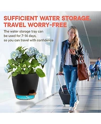 Lifemaster Black Self Watering Pots Pack, Indoor and Outdoor Plant Pots with Wick Rope & Drainage Holes, Easy Watering Lip