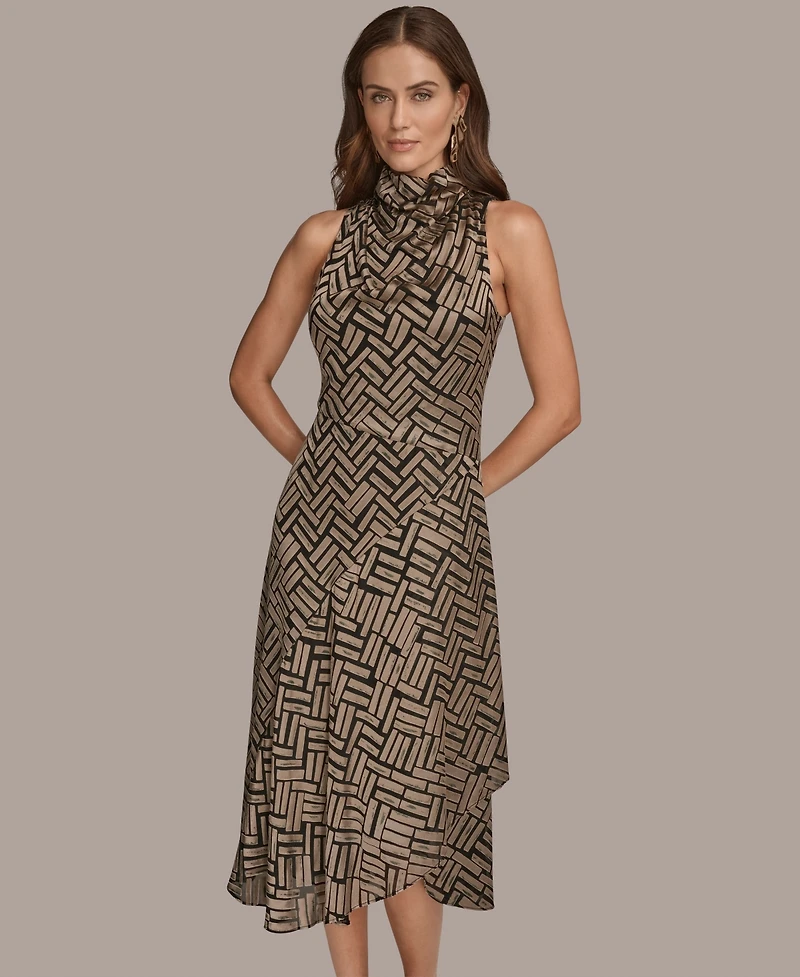 Donna Karan New York Women's Chevron Burnout Sleeveless Dress