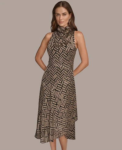 Donna Karan New York Women's Chevron Burnout Sleeveless Dress