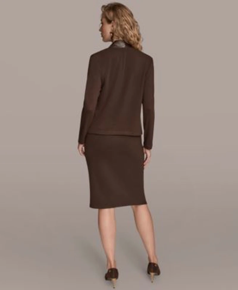 Donna Karan New York Womens Pleat Detail Sleeveless Top Wrap Waist Belted Skirt Large Buckle Detail Coat