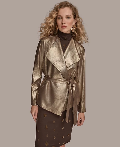Donna Karan New York Women's Metallic Faux Leather Belted Jacket