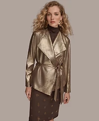 Donna Karan New York Women's Metallic Faux Leather Belted Jacket