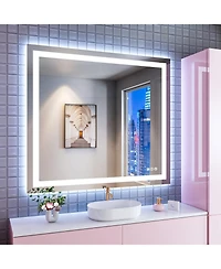Amorho Led Bathroom Mirror, 40" x 36" with Front Light and Backlit, Stepless Dimmable Wall Mount Mirrors, Anti-Fog, Shatter-Proof, Memory, 3