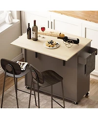 Ironck Rolling Kitchen Island Table on Wheels with Solid Wood Top, Dark Gray