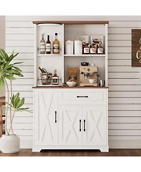 Ironck Farmhouse Kitchen Pantry Cabinet with Charging Station, White
