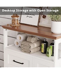 Farmhouse Storage Cabinet with 4 Drawers & Shelves, White/Walnut