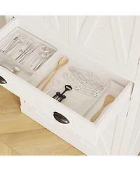 Ironck Kitchen Pantry with Barn Doors, Drawer, 4 Adjustable Shelves, White
