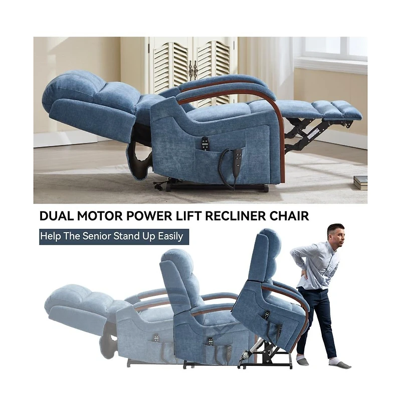 Maison Boucle Dual Motor Power Lift Recliner with Massage & Heat, Infinite Position Electric Chair Solid Wood Arms-Maison
