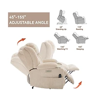 Maison Boucle Power Lift Recliner with Heat & Massage, Electric Chenille Chair Usb Port, Cup Holders Heavy-Duty 350 Lbs Support-Maison