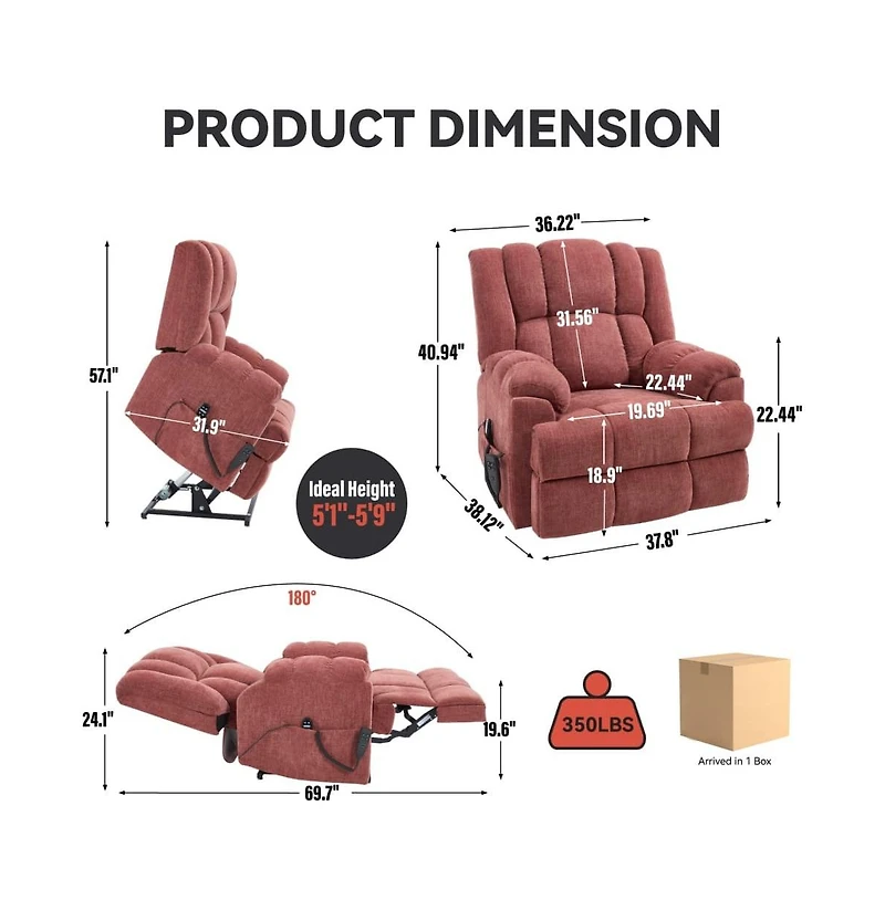 Maison Boucle Chenille Power Lift Recliner for Seniors with Heat & Massage, Dual Motor Electric Chair, Infinite Position-Maison Boucle
