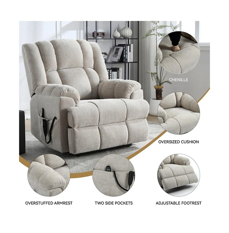 Maison Boucle Chenille Power Lift Recliner for Seniors with Heat & Massage, Dual Motor Electric Chair, Infinite Position-Maison