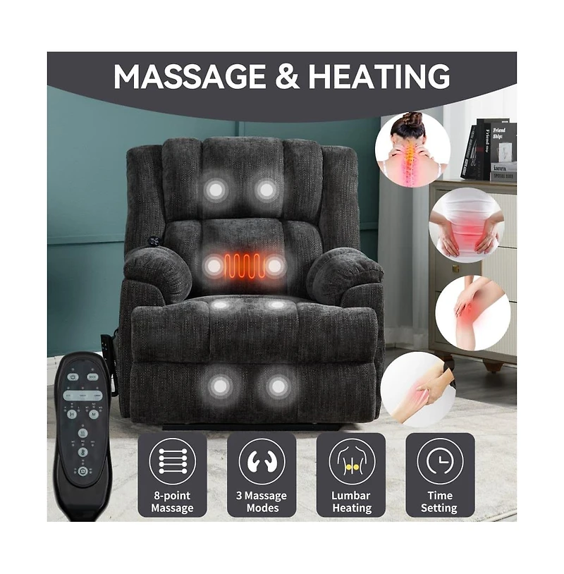 Maison Boucle Chenille Power Lift Recliner for Seniors with Heat & Massage, Dual Motor Electric Chair, Infinite Position-Maison