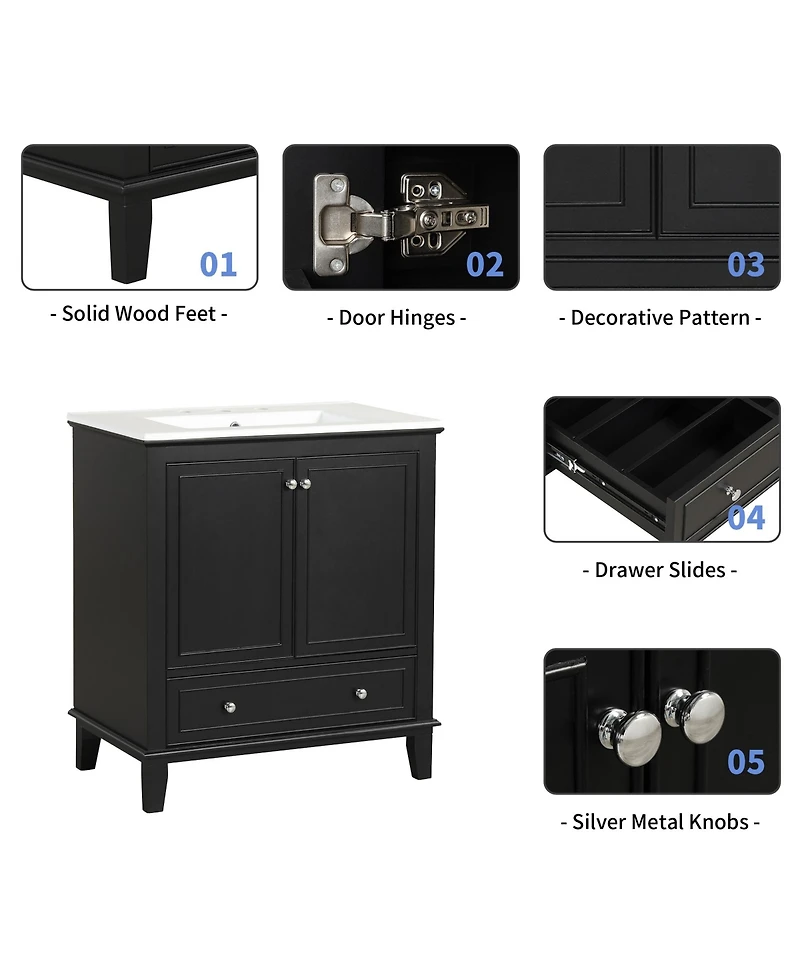 Casainc 30" Bathroom Vanity with Sink Combo, Multi-functional Cabinet with Doors and Drawer