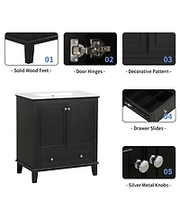 Casainc 30" Bathroom Vanity with Sink Combo, Multi-functional Cabinet with Doors and Drawer