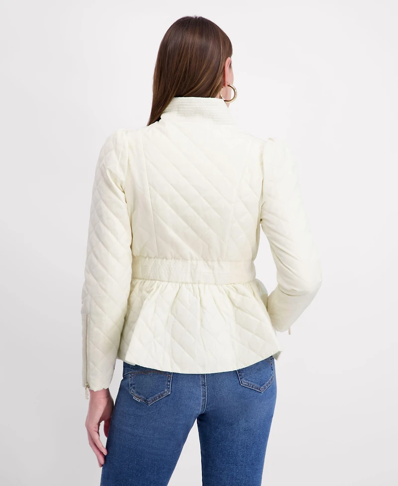 Kensie Women's Quilted Puff Sleeved Belted Jacket