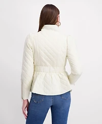 Kensie Women's Quilted Puff Sleeved Belted Jacket