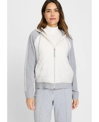 Olsen Women's Zip Front Mixed Media Hooded Jacket