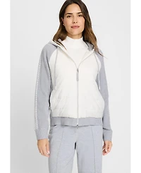 Olsen Women's Zip Front Mixed Media Hooded Jacket
