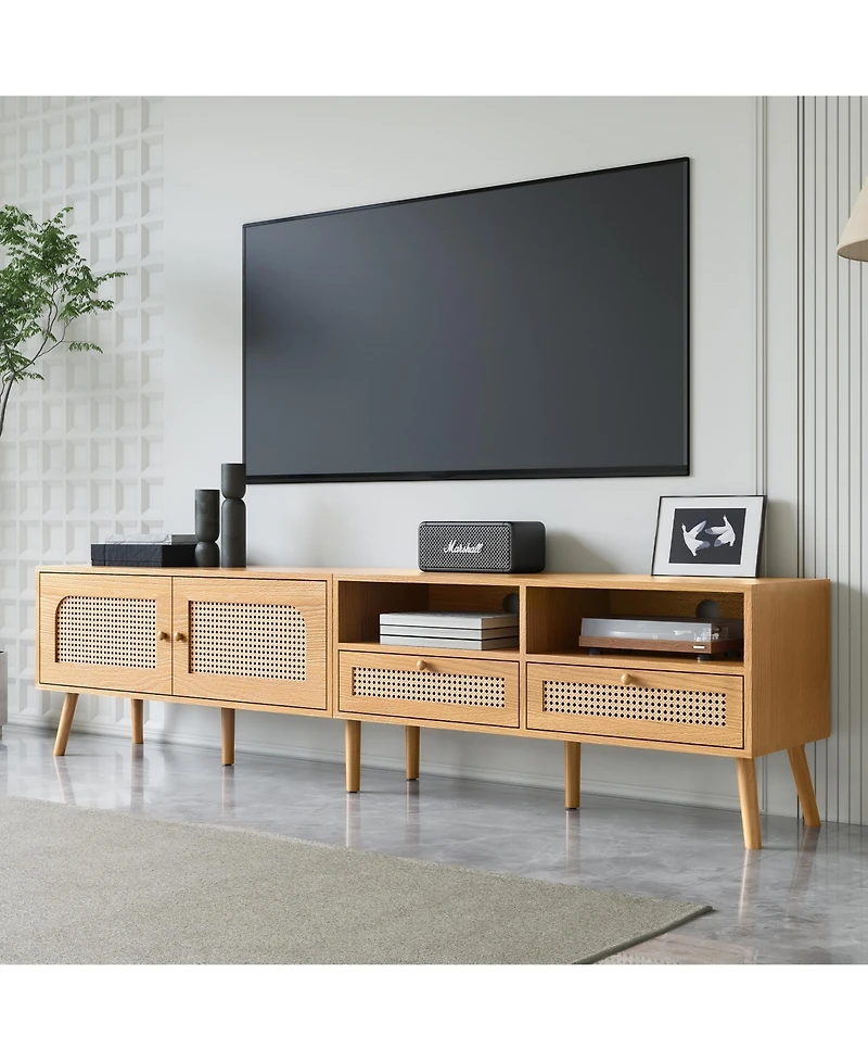 Casainc Modern Storage Cabinet Farmhouse Tv Stand with Solid Wood Legs