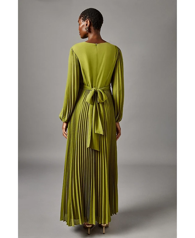 pleated wrap front dress Pleated Wrap-Front Midi Dress