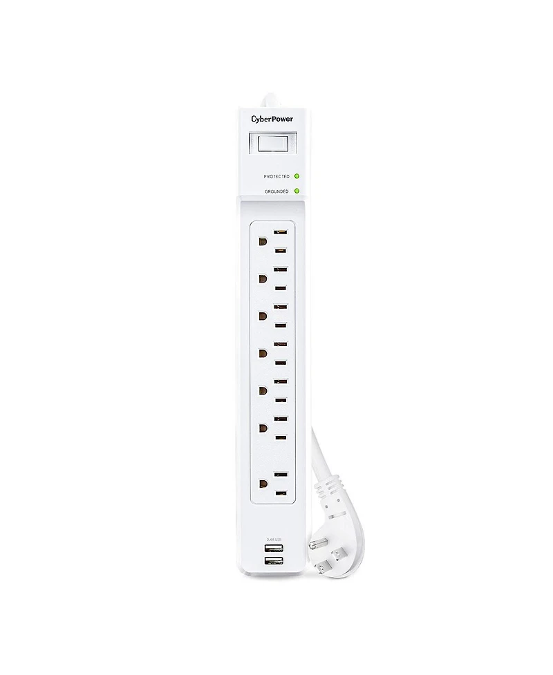 CyberPower P704URC1 7-Outlet Surge Protector with 2x Usb-a Port, White