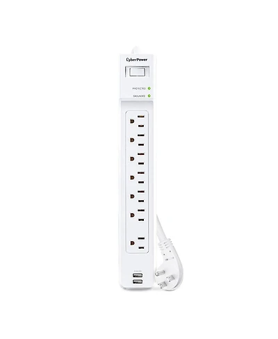 CyberPower P704URC1 7-Outlet Surge Protector with 2x Usb-a Port, White