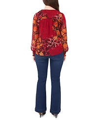 Sam & Jess Petite V-Neck Smocked-Trim Long-Sleeve Top