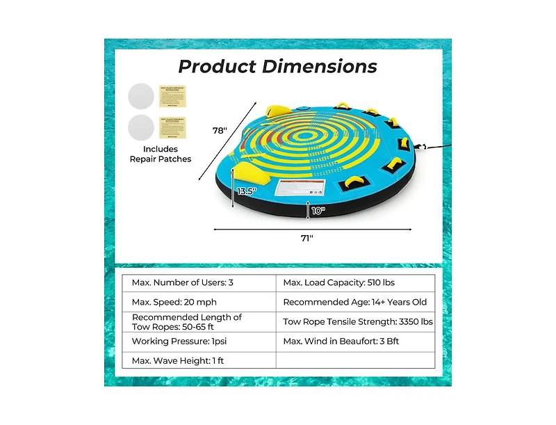Akiudex 2-Person Towable Tube with Dual Use and U-Shaped Design
