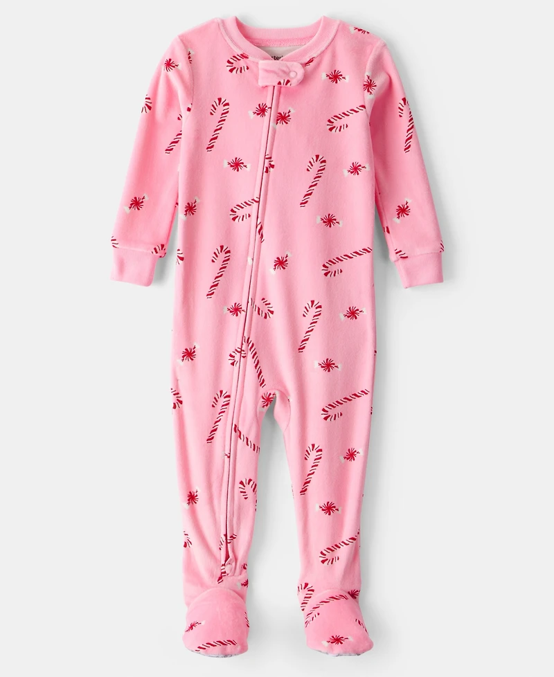 Carter's Baby Girls Peppermint Print Velour Long Sleeves, 1-Piece Pajamas