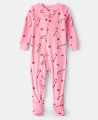 Carter's Baby Girls Peppermint Print Velour Long Sleeves, 1-Piece Pajamas